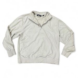 Vintage Cream Quarter Zip Sweatshirt Men's M Retro Fleece Pullover Casual Top